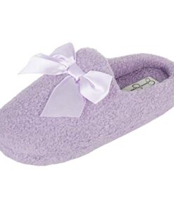 Jessica Simpson Girls Slip-on Clogs – Fuzzy Comfy Warm Memory Foam Sherpa Slippers With Satin Bow, Lilac, Large