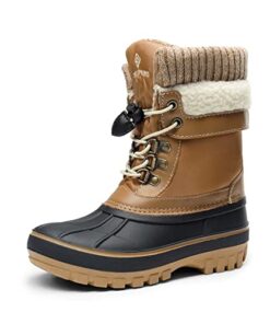 DREAM PAIRS Boys Girls Cold Weather Insulated Waterproof Winter Snow Boots Size 4 M US Big Kid KMONTE-1 Tan