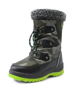 DREAM PAIRS Boys Snow Boots Slip Resistant Faux Fur Lined Mid Calf Kids Winter Shoes SDSB2228K Size 4 Big Kid CAMO GREEN