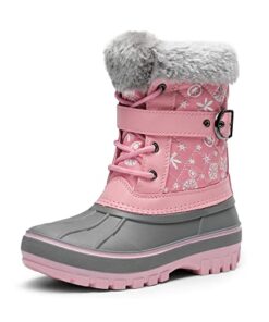 DREAM PAIRS Boys Girls Mid Calf Winter Warm Snow Boots Kriver-3 Pink Size 2 Little Kid