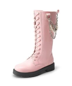 DREAM PAIRS Girls Riding Boots Knee High Side Zipper Mid Calf Shoes SDBO2216K Pink-1 Size 13 Little Kid