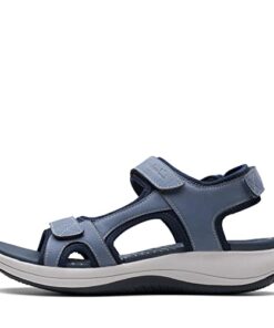 Clarks Women’s Mira Bay Flat Sandal, Denim Blue Textile, 8.5