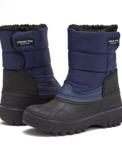 LONDON FOG Jett Waterproof Boys, Girls & Toddler Snow Boots for Kids – Insulated Warm Fleece Lined Girls & Boys Winter Boots – Navy Blue, 5 Big Kid