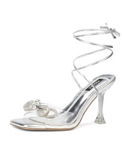 Maqiyike women’s heeled sandals strappy high heels open toe stilettos crystal sandals