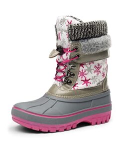 DREAM PAIRS Boys Girls Cold Weather Insulated Waterproof Winter Snow Boots Size 4 M US Big Kid KMONTE-1 White Fuchsia