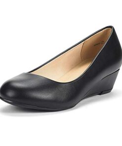 DREAM PAIRS Womens Mid Wedge Heel Round Toe Dress Pump Shoes, Black Pu – 10 Wide (Debbie-W)