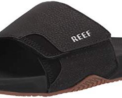 Reef Mens Fanning Slide | Bottle Opener Sandal , Black/Silver, 11