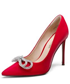 DREAM PAIRS Women’s High Heels for Women Classic Pointed Closed Toe Pumps Sexy Sparkly Rhinestone Stiletto Heels Elegant Versatile Wedding Bridal Party Dress Shoes SDPU2207W Red Size 7.5 M US