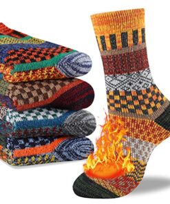 Heatuff Mens Thick Wool Socks Thermal Warm Winter Crew Socks 5 Pairs Multicolors