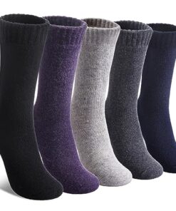 LINEMIN Wool Socks for Women Winter Warm Hiking Thick Warm Cozy Boot Crew Gift Socks 5 Pairs (Purple/Blue/Black/Dark Gray/Light Gray)