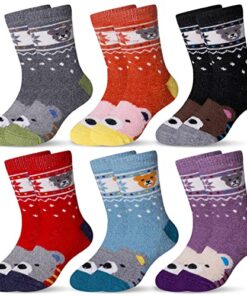 Eocom 6 Pairs Children’s Winter Warm Wool Animal Crew Socks Kids Boys Girls Socks (6 Pairs Bear, 4-7 Years)