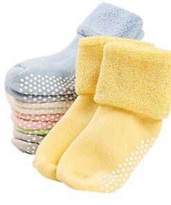 VWU 6 Pack Baby Socks with Grips Toddler Thick Cotton Socks Anti Slip 0-6 Years Old (1-3 Years)