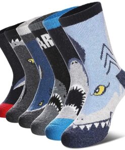 DOSKONI Kids Merino Wool Hiking Socks for Boys Girls Toddlers Thermal Winter Warm Thick Crew Boot Snowboarding Gift Socks 6 Pairs Shark,8-12 Year Old