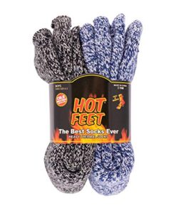 HOT FEET Boys and Girls 2 Pack Heavy Thermal Socks – Traps in Warmth – Kids Thick Insulated Crew for Casual Cold Weather Use (Navy/White/Black)