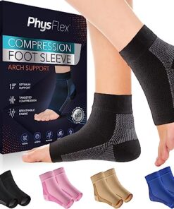 PhysFlex Compression Socks for Plantar Fasciitis, Achilles Tendonitis Relief – Ankle Compression Sleeve for Heel Spurs, Foot Swelling, Fatigue & Sprain – Arch Support Brace for Work, Gym, Sports