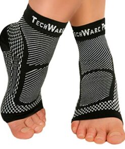 TechWare Pro Ankle Brace Compression Sleeve – Relieves Achilles Tendonitis, Joint Pain. Plantar Fasciitis Foot Sock with Arch Support Reduces Swelling & Heel Spur Pain. (Black, S/M)