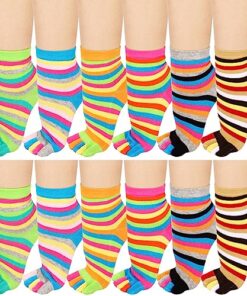Xtinmee 12 Pairs Toe Socks for Women Rainbow Colorful Socks with Toe Full Toe Socks Toe Separated Cotton Socks Stripe Socks for Women Men Girl Kids Gifts Athletic Running Sports