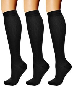 CHARMKING Compression Socks for Women & Men Circulation (3 Pairs) 15-20 mmHg is Best Athletic for Running, Flight Travel, Support, Cycling, Pregnant – Boost Performance, Durability (S/M, Black)