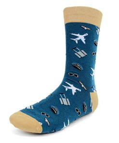 Urban Peacock Men’s Novelty Fun Dress Socks – Multiple Patterns/Multi-Pair Options (Airline Pilot Plane – Blue with Beige, 1 Pair)