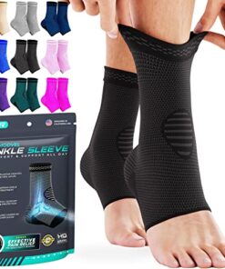 Modvel 2 Pack Ankle Brace Compression Sleeve Injury Recovery, Joint Pain FSA or HSA eligible Achilles Tendon Support, Plantar Fasciitis Foot Socks with Arch Support (Medium) (MV-151-M-BL) Foot Gear