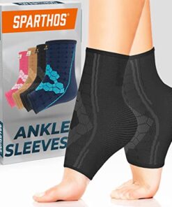 Sparthos Ankle Compression Sleeve (Pair) – Plantar Fasciitis Brace with Arch Support – Foot Ankle Socks for Men and Women – Increase Blood Circulation, Reduce Swelling & Heel Spurs (Black-M)