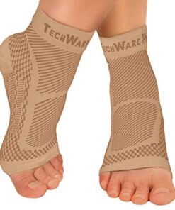 TechWare Pro Ankle Brace Compression Sleeve – Relieves Achilles Tendonitis, Joint Pain. Plantar Fasciitis Foot Sock with Arch Support Reduces Swelling & Heel Spur Pain. (Beige, S/M)