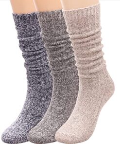TINTAO 3 Pairs Women Winter Wool Cable Knit Crew Knee High Boot Socks,Size 5-11#W6009 (Mixed Color)