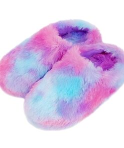 MEJORMEN Girls Fluffy House Slippers Cozy Plush Slip-on House Shoes Kids Warm Bedroom Slippers Memory Foam Slippers for Indoor Outdoor, 2-3 Big Kid
