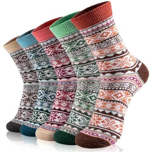 5 Pairs Wool Socks – Wool Socks for Women Men Winter Hiking Socks Cozy Socks Boot Socks Soft Crew Socks Warm Socks