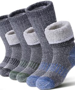 LANLEO Kids Merino Wool Hiking Socks Boys Girls Winter Thermal Warm Thick Cozy Cushion Boot Crew Socks 3 Pairs Wool Socks A,4-7 Year Old