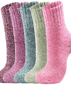 Nimalpal 5 Pairs – Crew Socks Wool Boot for Women Super Soft Hiking Thick Knit Cabin Cozy Warm Long