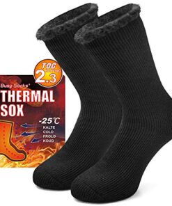 Busy Socks Winter Warm Thermal Socks for Men Women Extra Thick Insulated Heated Crew Boot Socks for Extreme Cold Weather, Medium, 1 Pair Black