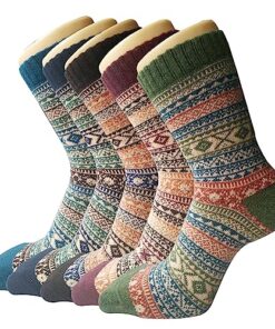 5 Pack Womens Wool Socks Winter Warm Socks Thick Knit Cabin Cozy Crew Soft Socks Gifts for Women, A-blue/Dark Blue/Brown/Red/Green
