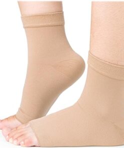 COZLOW Ankle Compression Socks (Medium, Beige), Effective Ankle Brace w/ 20-30 mmHg Compression for Foot Pain Relief, Ankle Support Sleeve for Plantar Fasciitis, Achilles Tendonitis & Sprain