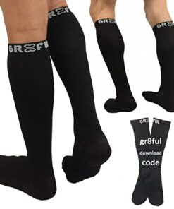 gr8ful® Compression Socks for Men & Women | Fab for Running, Calf Injury, Shin Splints, Achilles Tendonitis, Travel & Pregnancy | Reduce Swelling + Pain, Aid Recovery. Black, 15-20mmhg, 2 Pairs L/XL