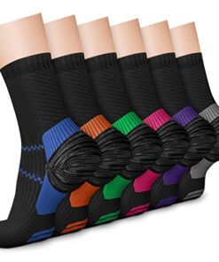 CHARMKING 6 Pairs Crew Compression Socks for Women & Men Circulation 15-20 mmHg is Best for All Day Wear Running Nurse (L/XL, Black-Multicolor)