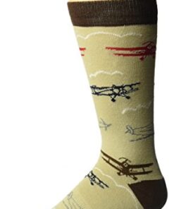 K. Bell Socks mens Patterns and Design Novelty Crew Casual Sock, Airplane (Beige), Shoe Size 6-12 US