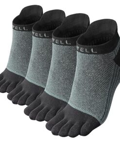VWELL Cotton Toe Socks Five Finger Socks No Show Crew Athletic Running Socks 4 Pairs,Size 7-11