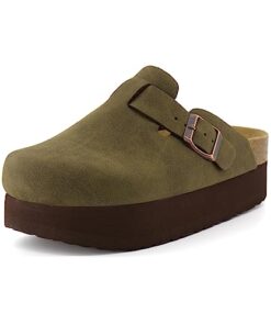 CUSHIONAIRE Women’s Loom Cork Footbed Platform Clog with +Comfort, Wide Widths Available, Olive 8