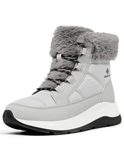 DREAM PAIRS Women’s Winter Snow Boots, Faux Fur Waterproof Ankle Booties, Ladies Comfortable Short Boots Outdoor,Sdsb2208W,Grey,Size 7