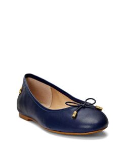 Lauren Ralph Lauren Jayna Ballet Flat for Women – Leather Upper and Breathable Textile Lining with Lightly Padded Footbed French Navy 7.5 B – Medium