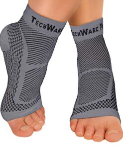 TechWare Pro Ankle Brace Compression Sleeve – Relieves Achilles Tendonitis, Joint Pain. Plantar Fasciitis Foot Sock with Arch Support Reduces Swelling & Heel Spur Pain. (Gray, XXL)
