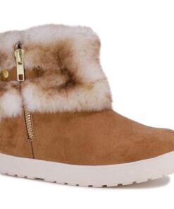 LONDON FOG Girls Elia Street Cold Weather Snow Boots Faux Fur Zip Up Warm Lined Snow Boots For Girls tan 5