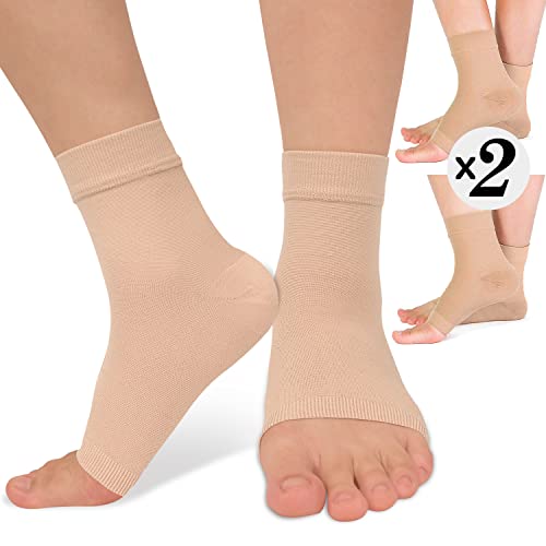 2 Pack Ankle Brace Compression Sleeve 8-15 mmHg Open Toe Сompression Socks Women&Men for Swelling,Plantar Fasciitis,Sprain Beige S/M