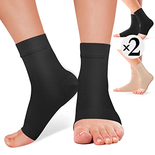 2 Pack Ankle Brace Compression Support Sleeve – 8-15mmHg Best Open Toe Compression Socks for Plantar Fasciitis, Arch Support, Foot & Ankle Swelling
