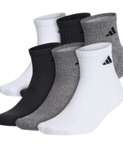 adidas Mens Athletic Cushioned (6-pair) Quarter Sock, White/Alumina Beige/Carbon Grey, Large US