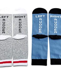 MBMSO 2 Pairs Pilot Socks Gifts Aviation Socks for Men Left Rudder Right Rudder Aviation Themed Gifts (1 Pair Grey+1 Pair Sky Blue)