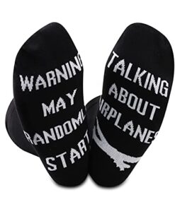 2PAIRS Funny Airplane RC Pilot Flying Gift Warning May Randomly Start Talking About Airplanes Socks (Talking About Airplanes)
