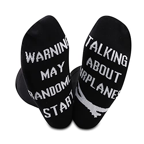 2PAIRS Funny Airplane RC Pilot Flying Gift Warning May Randomly Start Talking About Airplanes Socks (Talking About Airplanes)