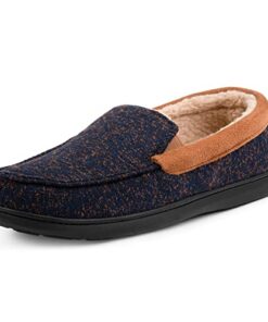 RockDove Men’s Sherpa Lined SILVADUR Memory Foam Moc Slipper, Size 11 US Men, Navy Blue